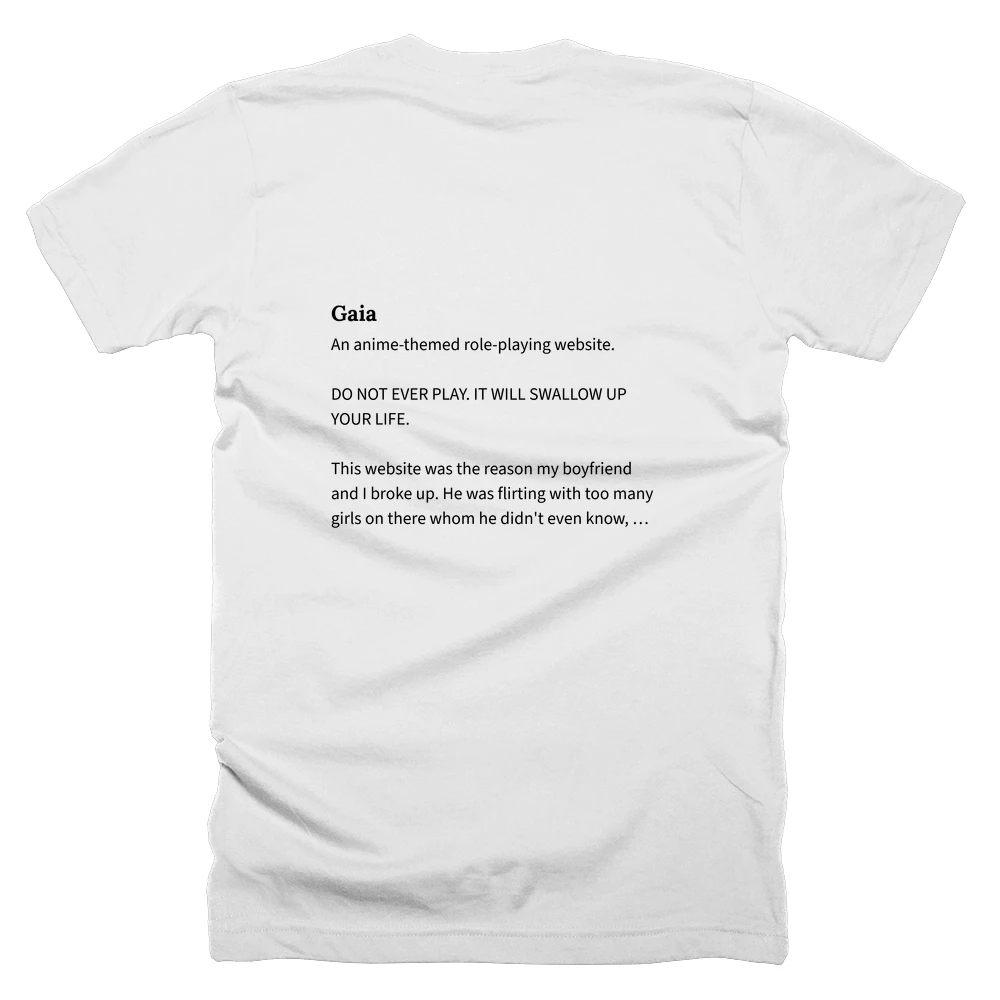 T-shirt with a definition of 'Gaia' printed on the back