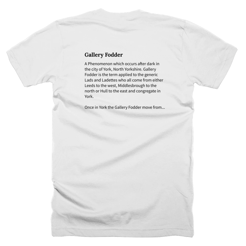T-shirt with a definition of 'Gallery Fodder' printed on the back