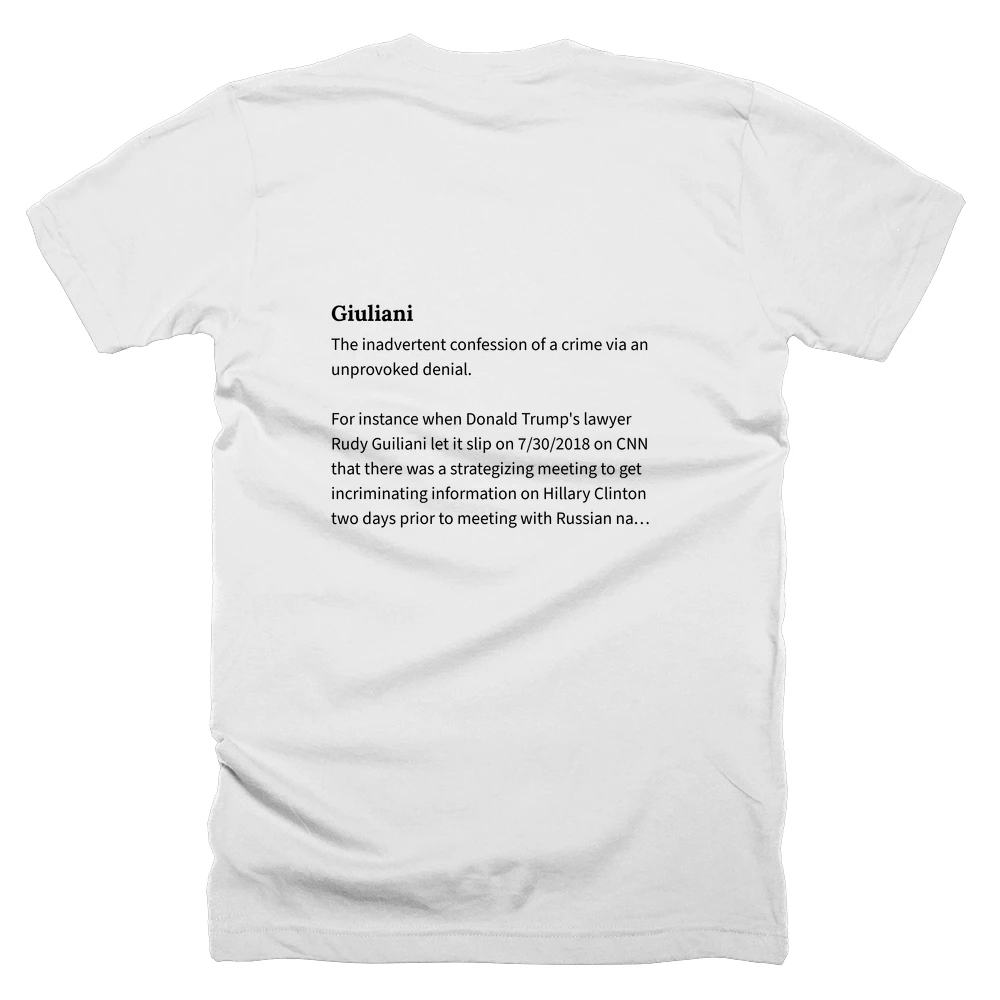 T-shirt with a definition of 'Giuliani' printed on the back