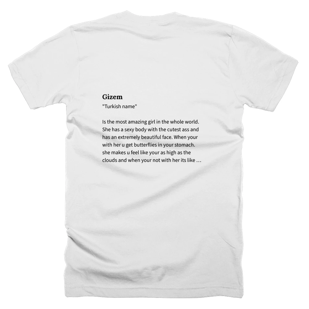 T-shirt with a definition of 'Gizem' printed on the back