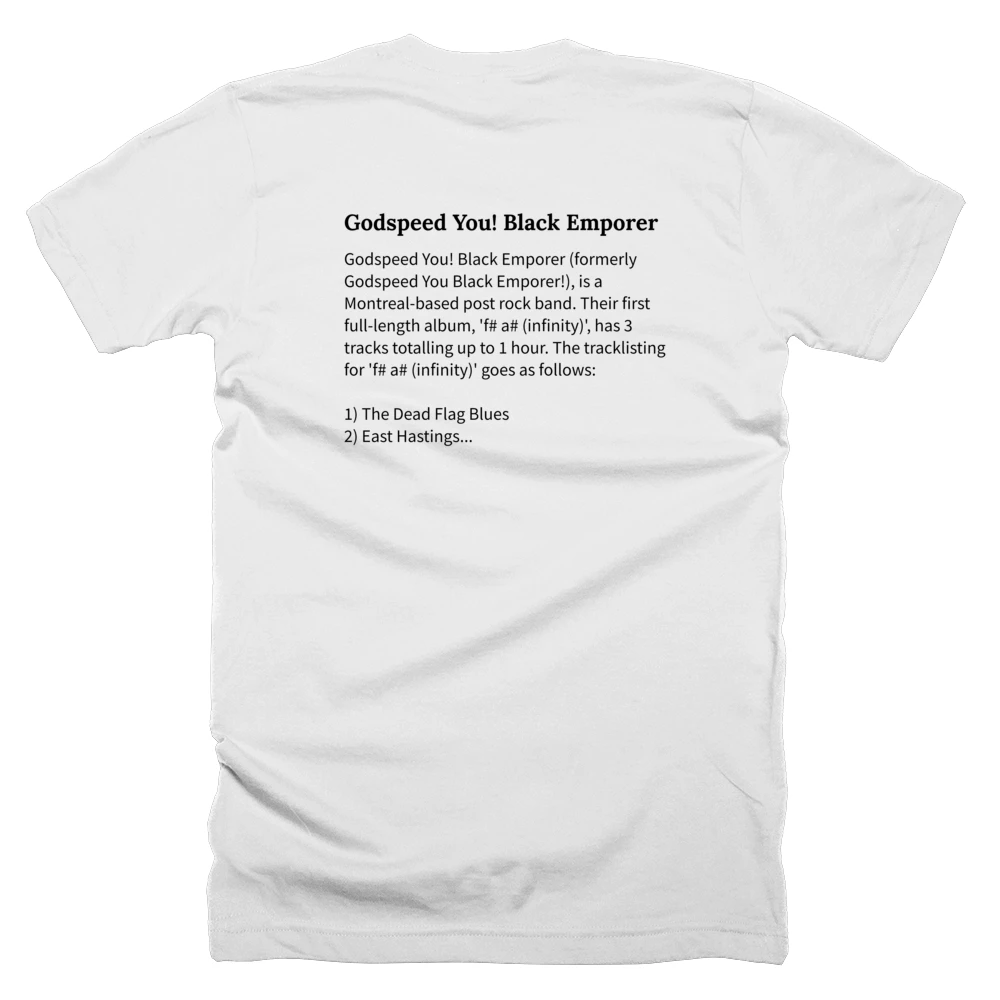 T-shirt with a definition of 'Godspeed You! Black Emporer' printed on the back