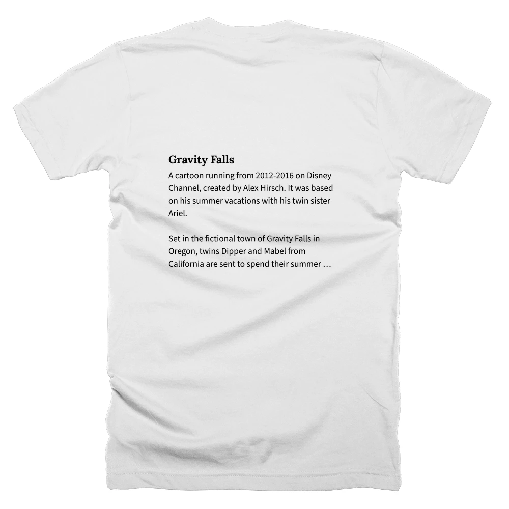 T-shirt with a definition of 'Gravity Falls' printed on the back