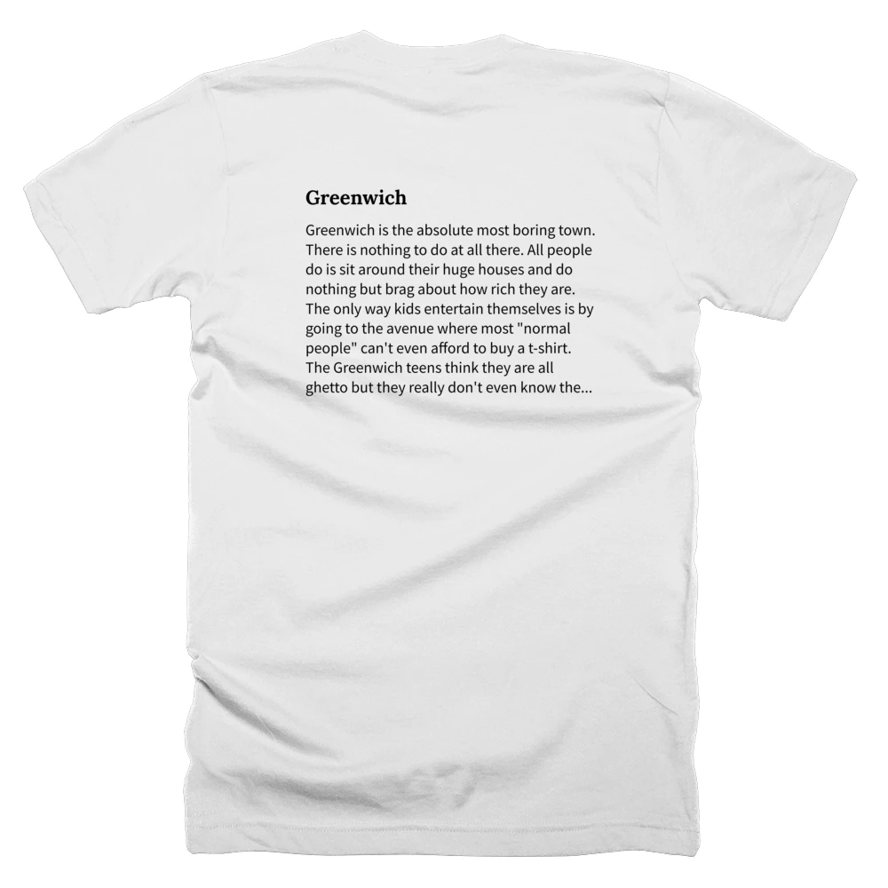 T-shirt with a definition of 'Greenwich' printed on the back