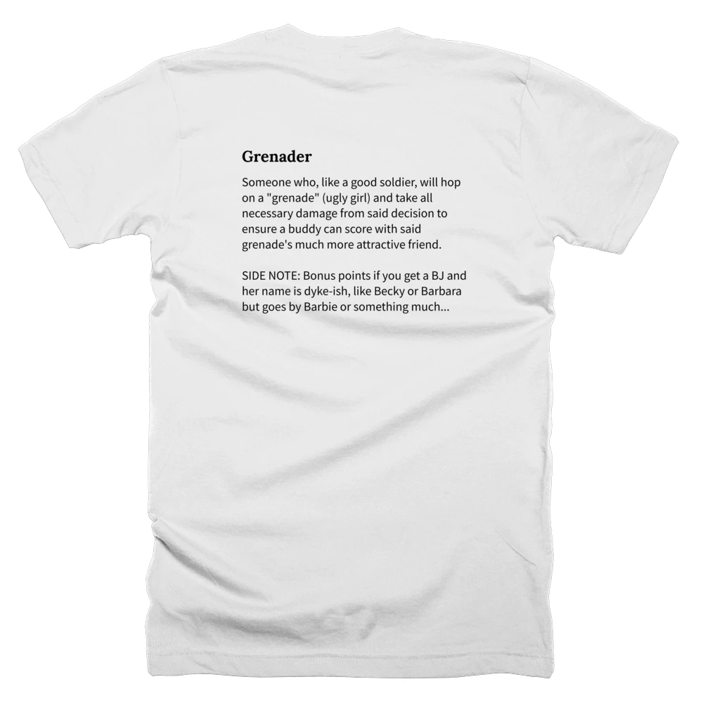 T-shirt with a definition of 'Grenader' printed on the back
