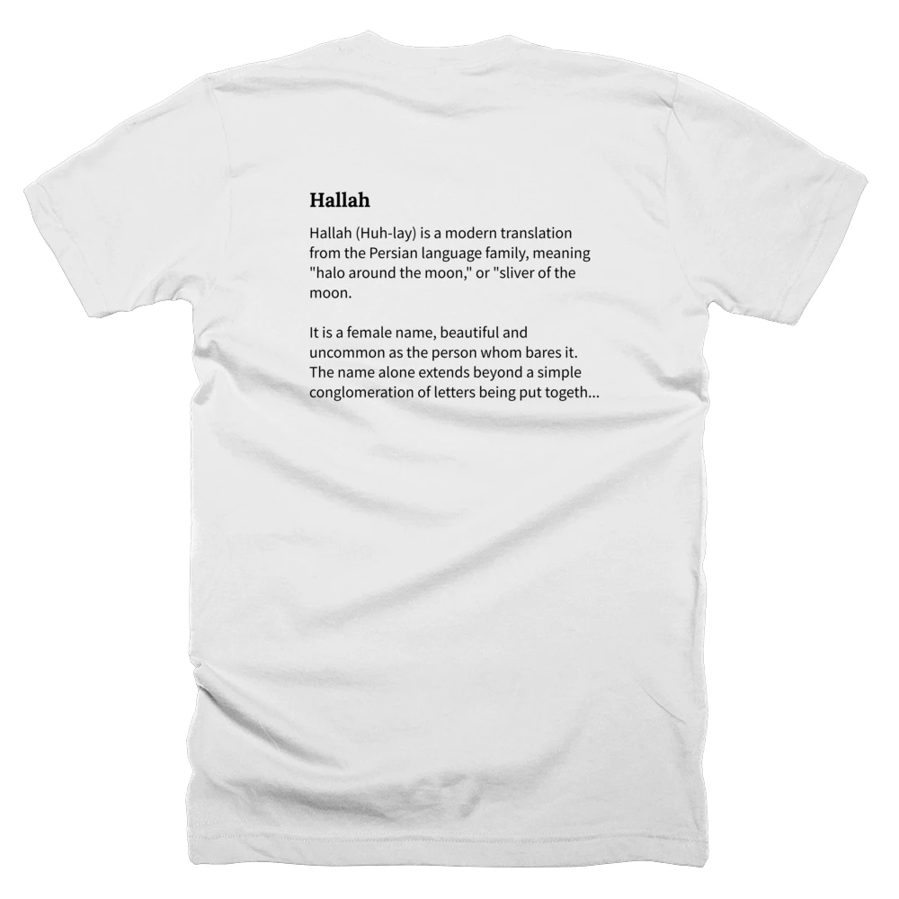 T-shirt with a definition of 'Hallah' printed on the back