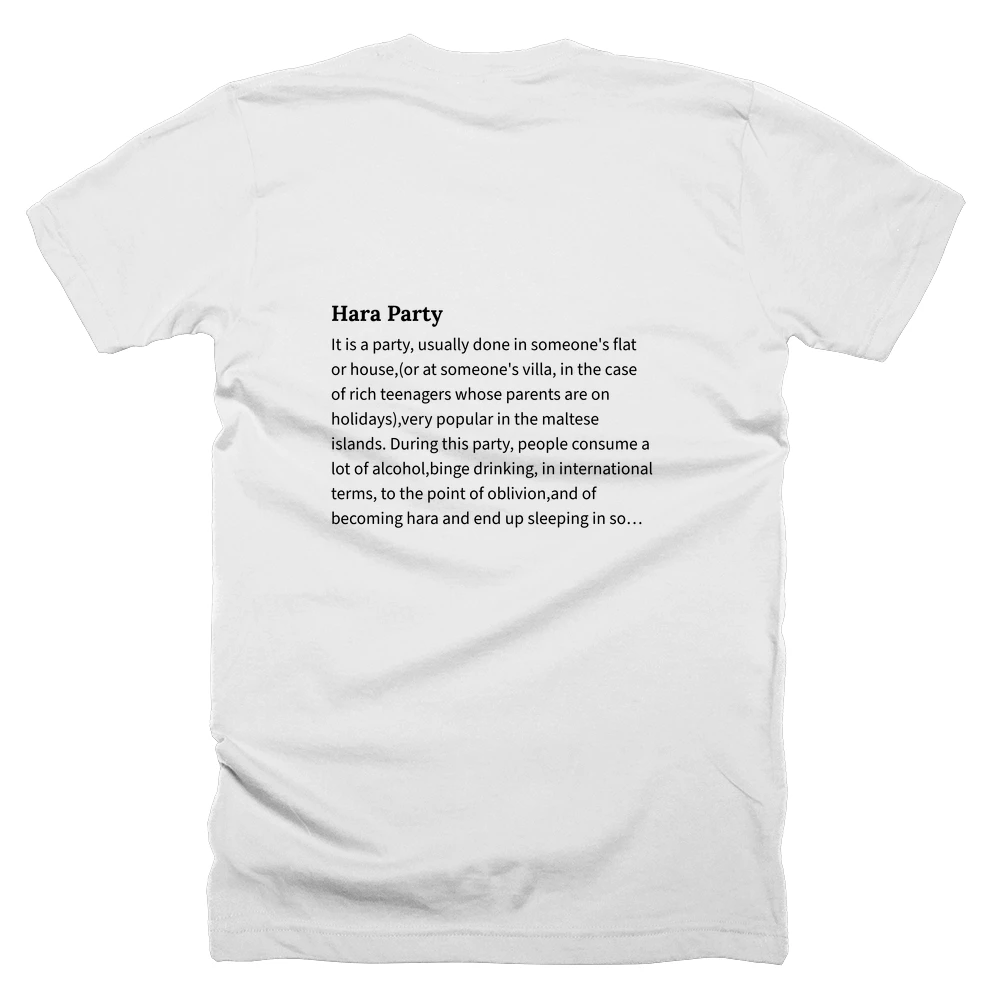 T-shirt with a definition of 'Hara Party' printed on the back