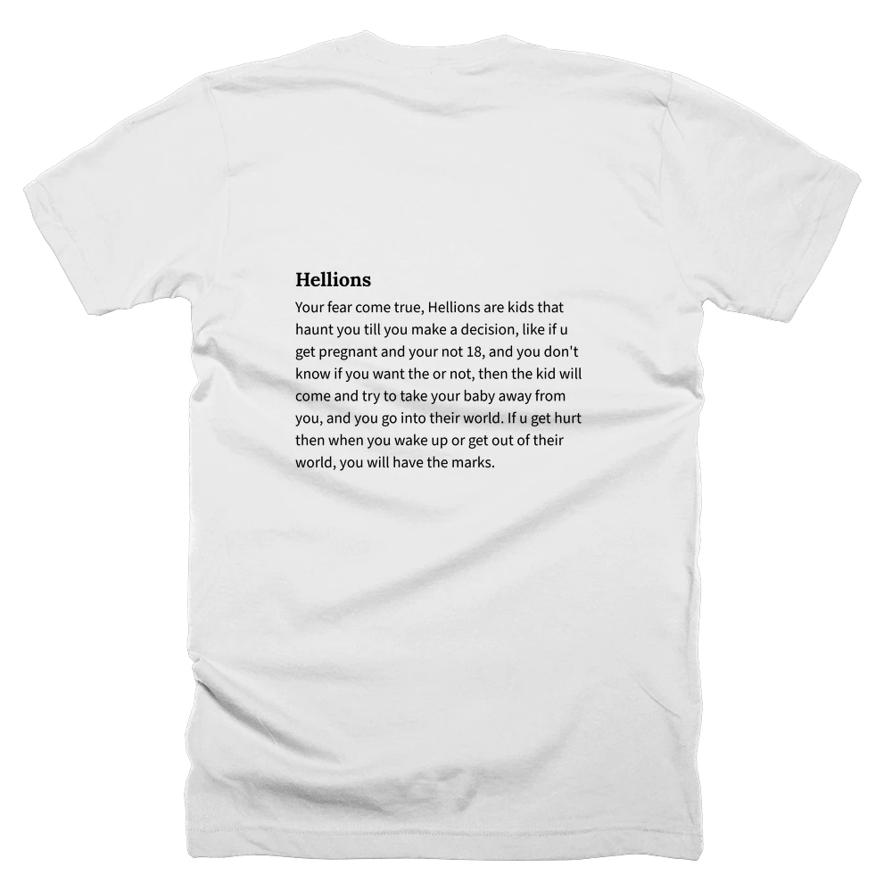 T-shirt with a definition of 'Hellions' printed on the back