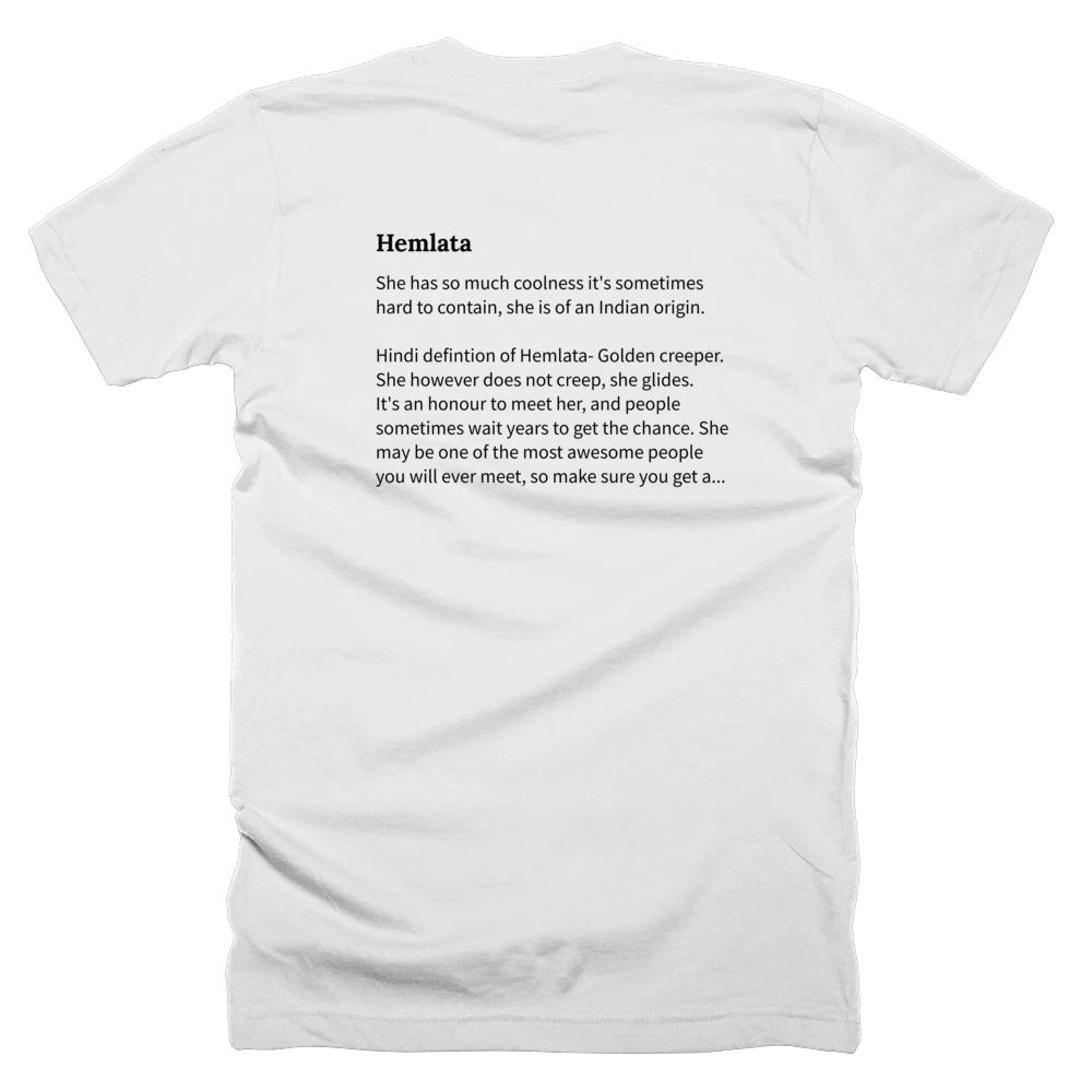 T-shirt with a definition of 'Hemlata' printed on the back