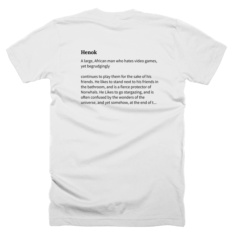 T-shirt with a definition of 'Henok' printed on the back
