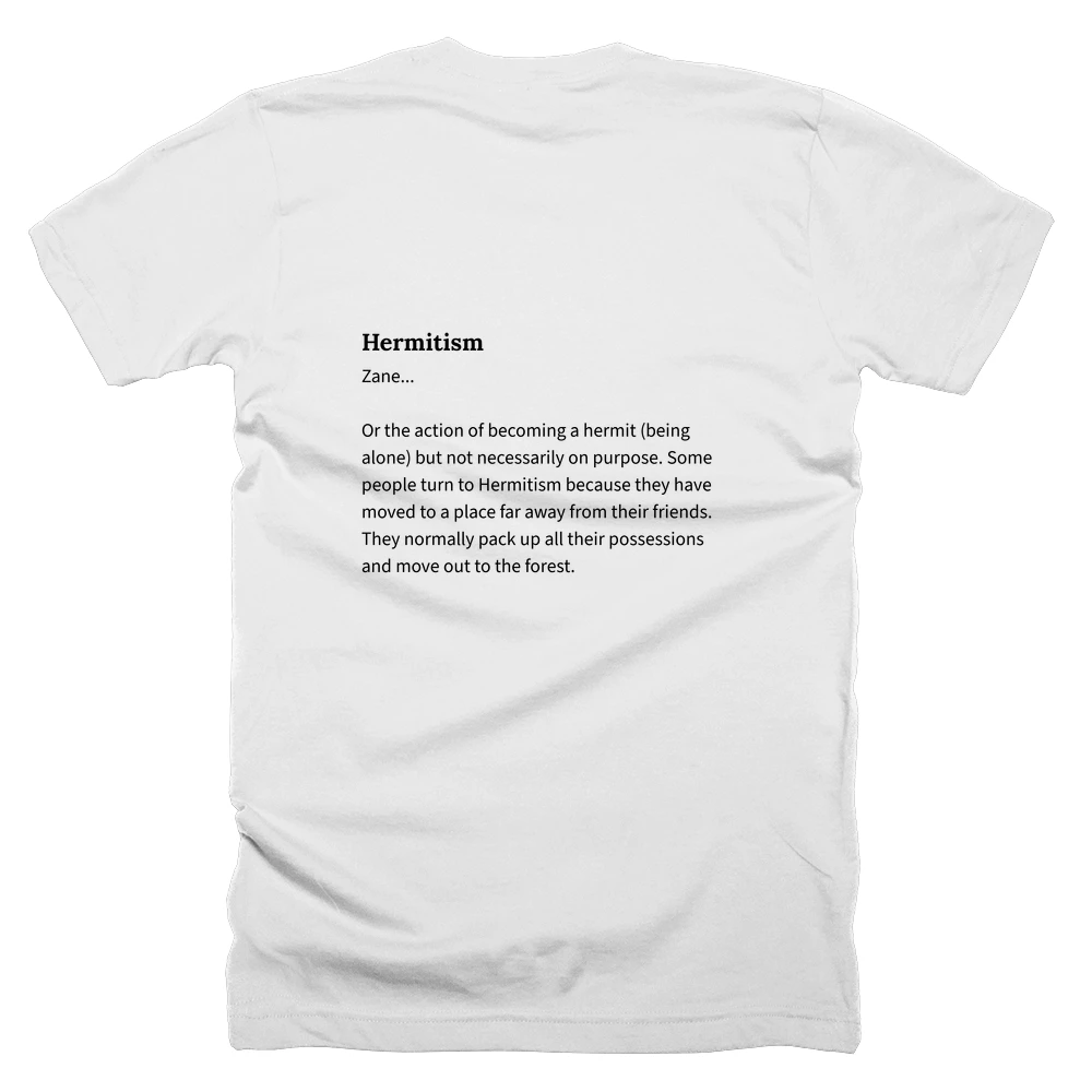 T-shirt with a definition of 'Hermitism' printed on the back