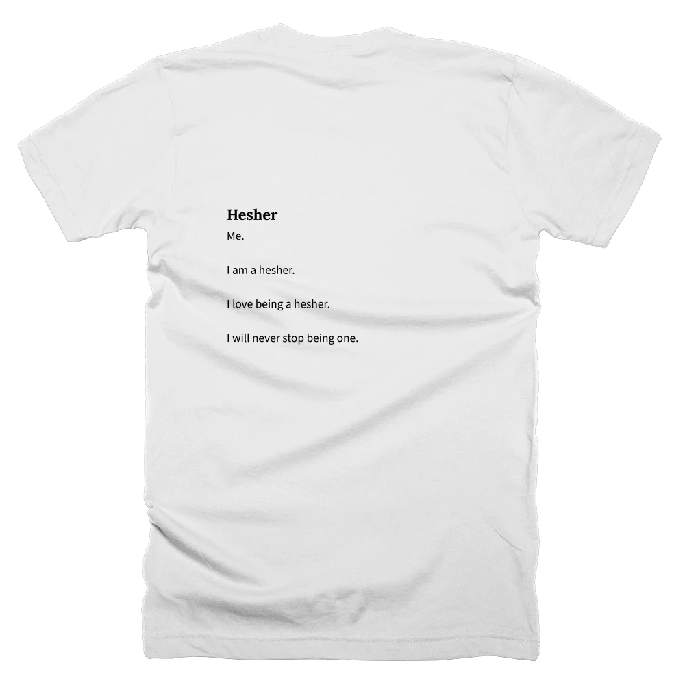 T-shirt with a definition of 'Hesher' printed on the back