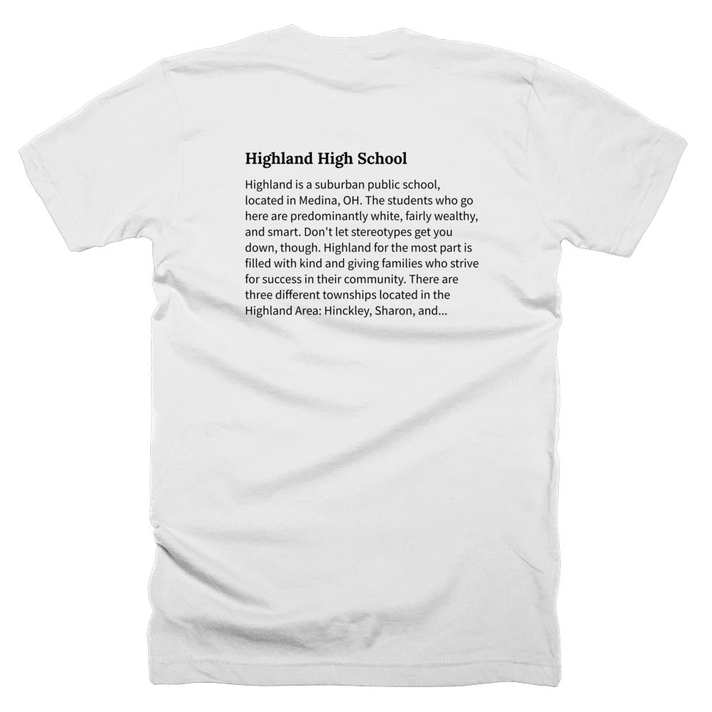 T-shirt with a definition of 'Highland High School' printed on the back
