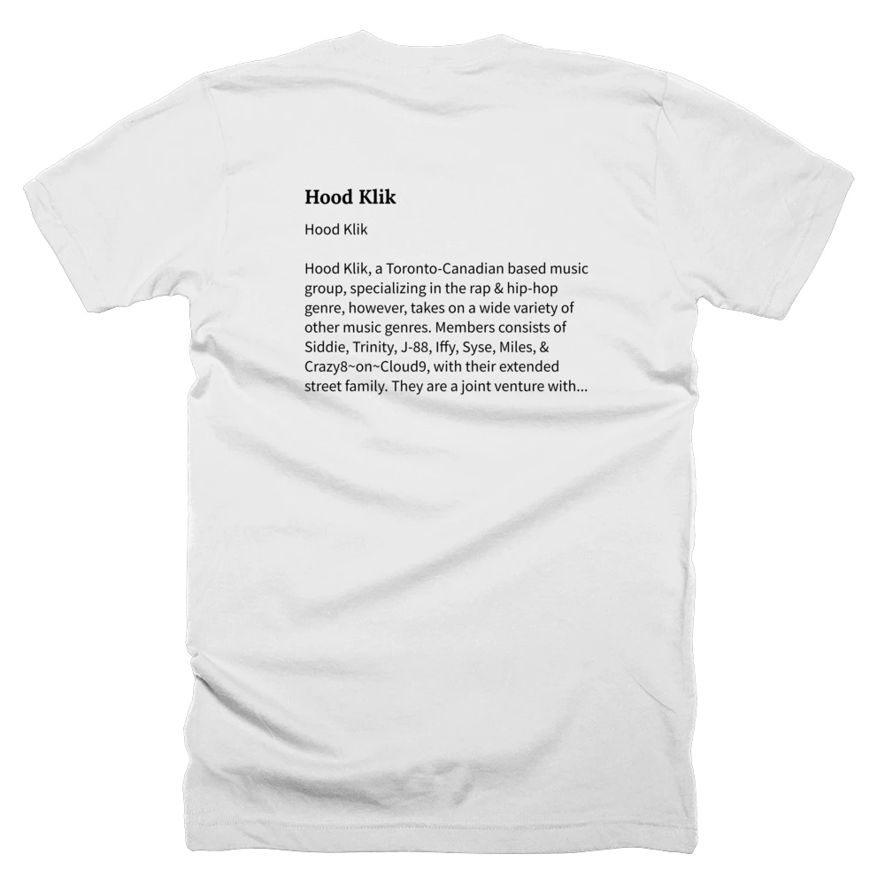T-shirt with a definition of 'Hood Klik' printed on the back