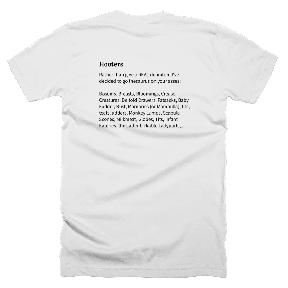 T-shirt with a definition of 'Hooters' printed on the back