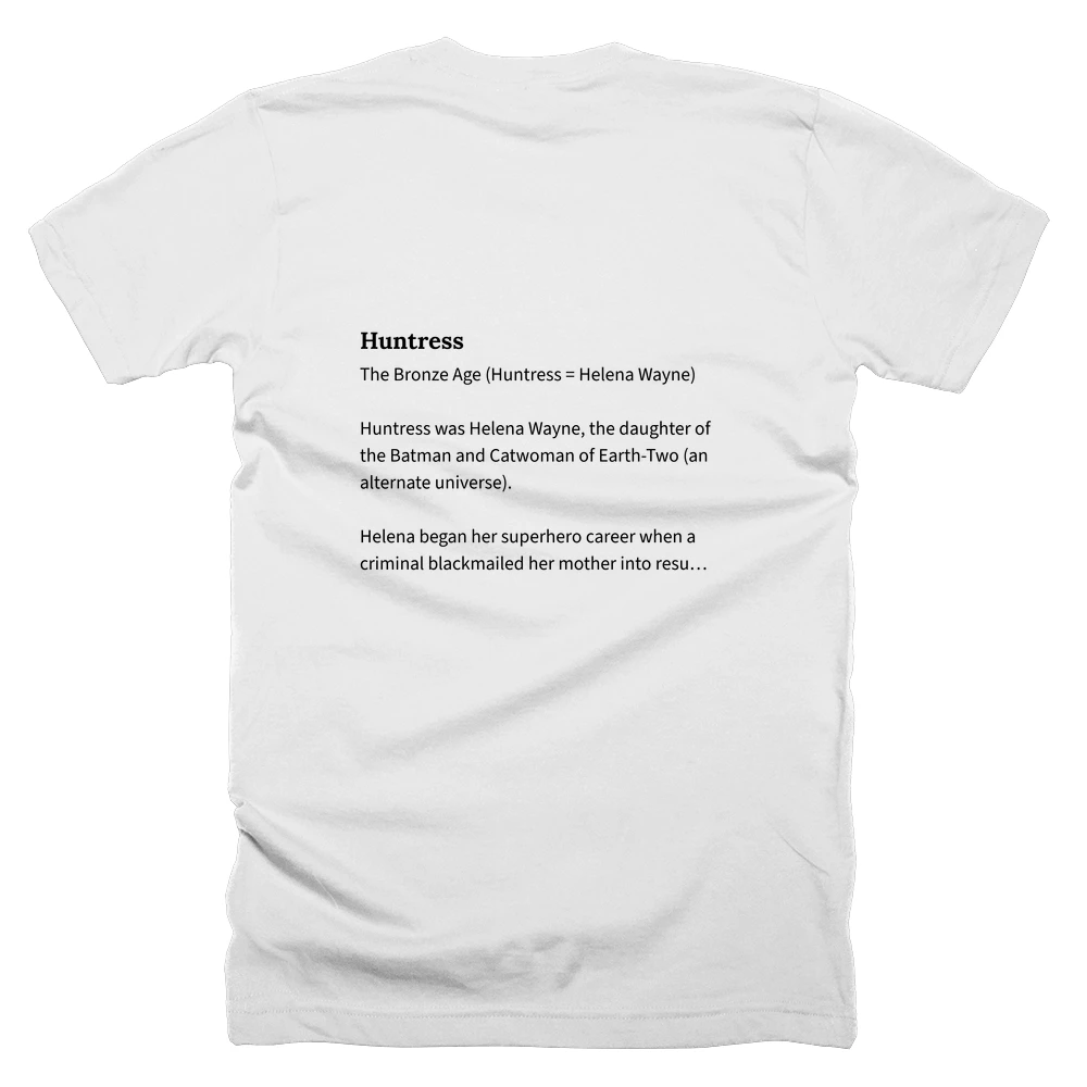 T-shirt with a definition of 'Huntress' printed on the back