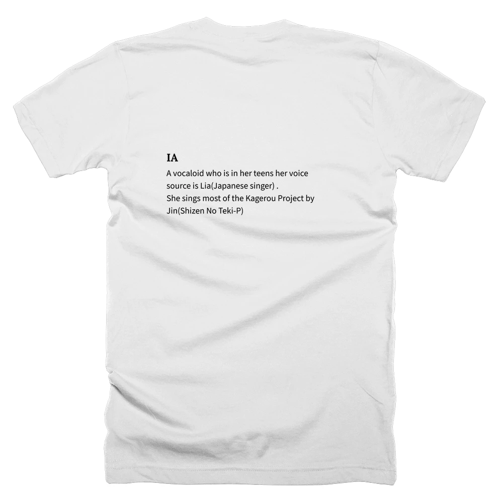 T-shirt with a definition of 'IA' printed on the back