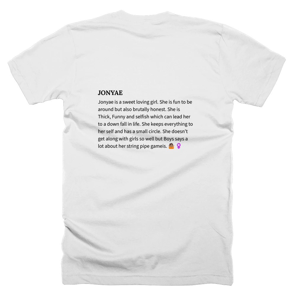 T-shirt with a definition of 'JONYAE' printed on the back