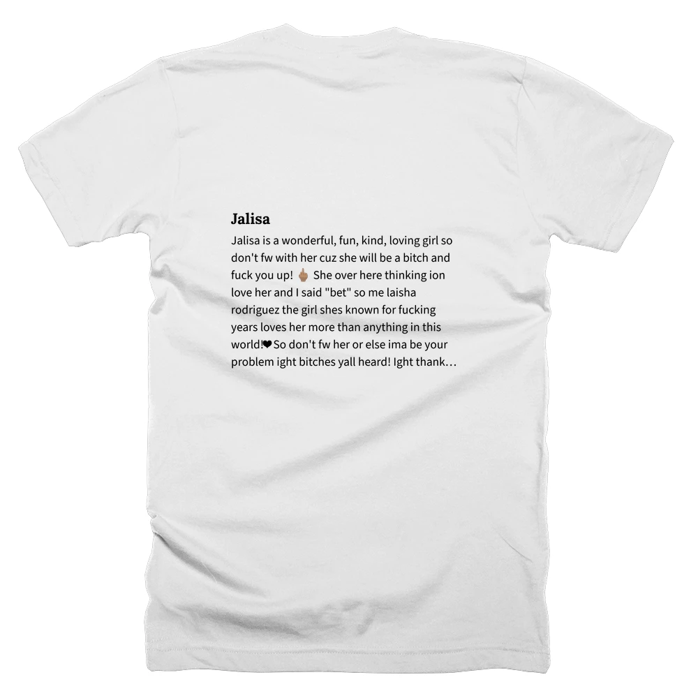 T-shirt with a definition of 'Jalisa' printed on the back