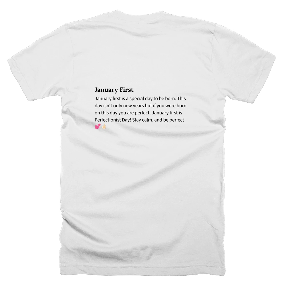 T-shirt with a definition of 'January First' printed on the back