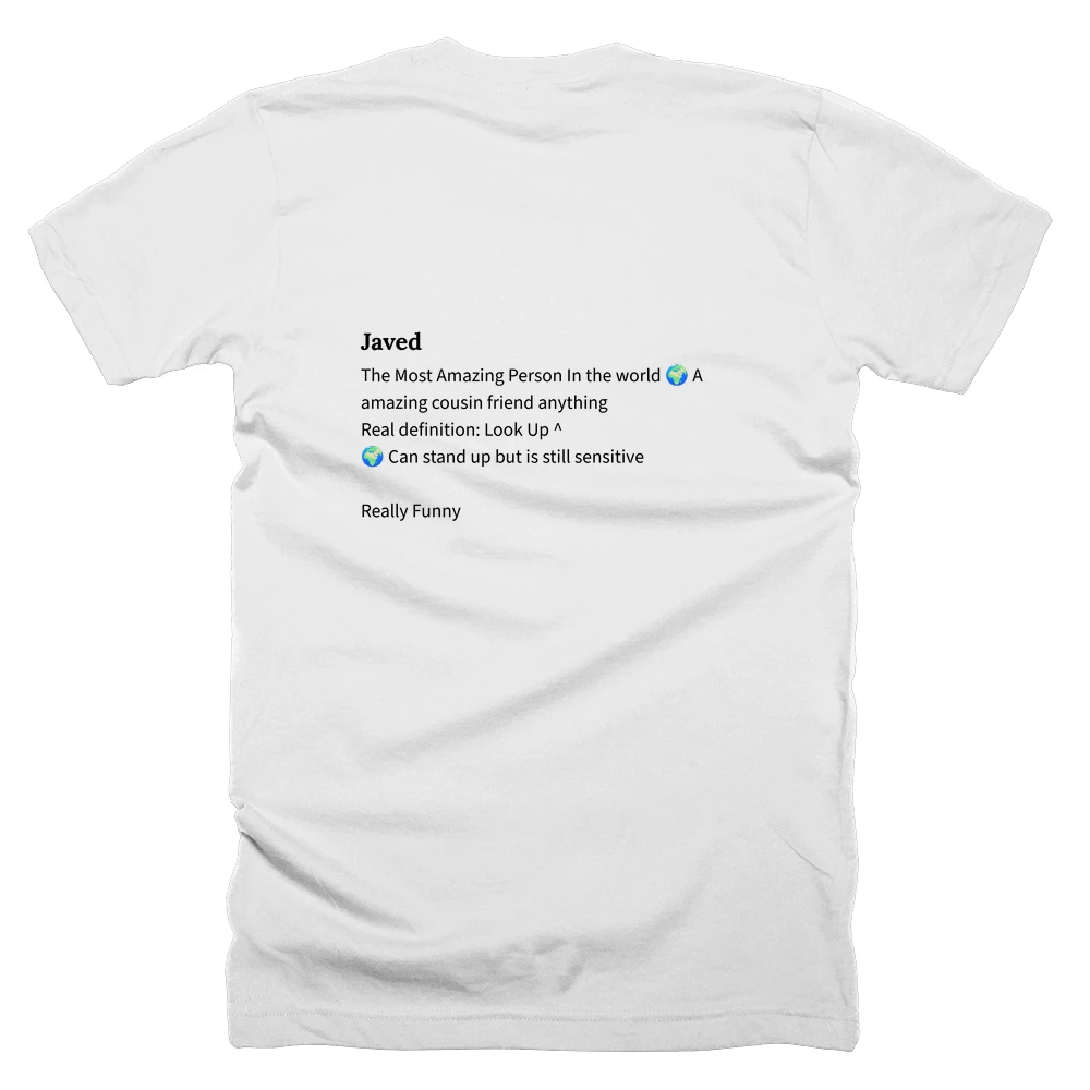 T-shirt with a definition of 'Javed' printed on the back