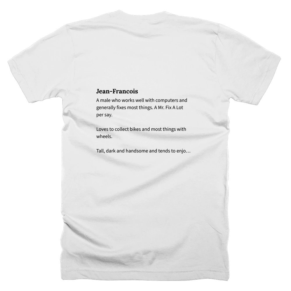 T-shirt with a definition of 'Jean-Francois' printed on the back