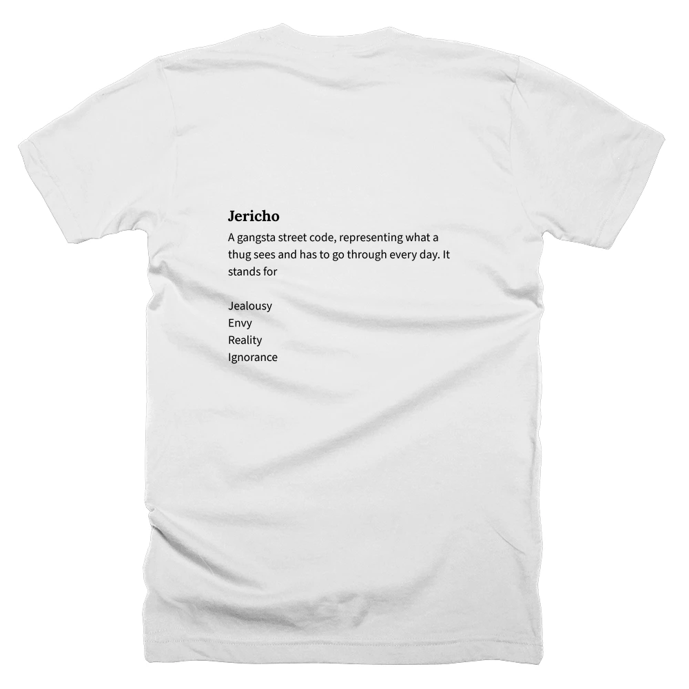 T-shirt with a definition of 'Jericho' printed on the back