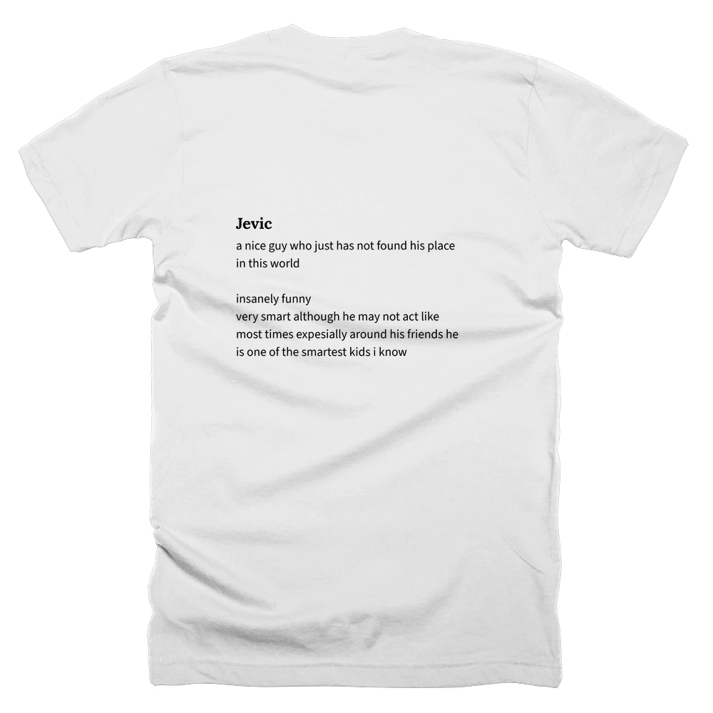 T-shirt with a definition of 'Jevic' printed on the back