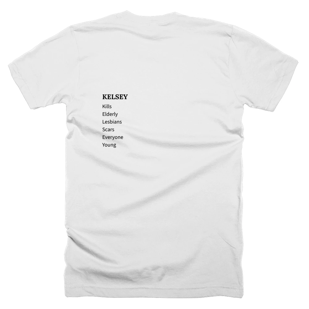 T-shirt with a definition of 'KELSEY' printed on the back