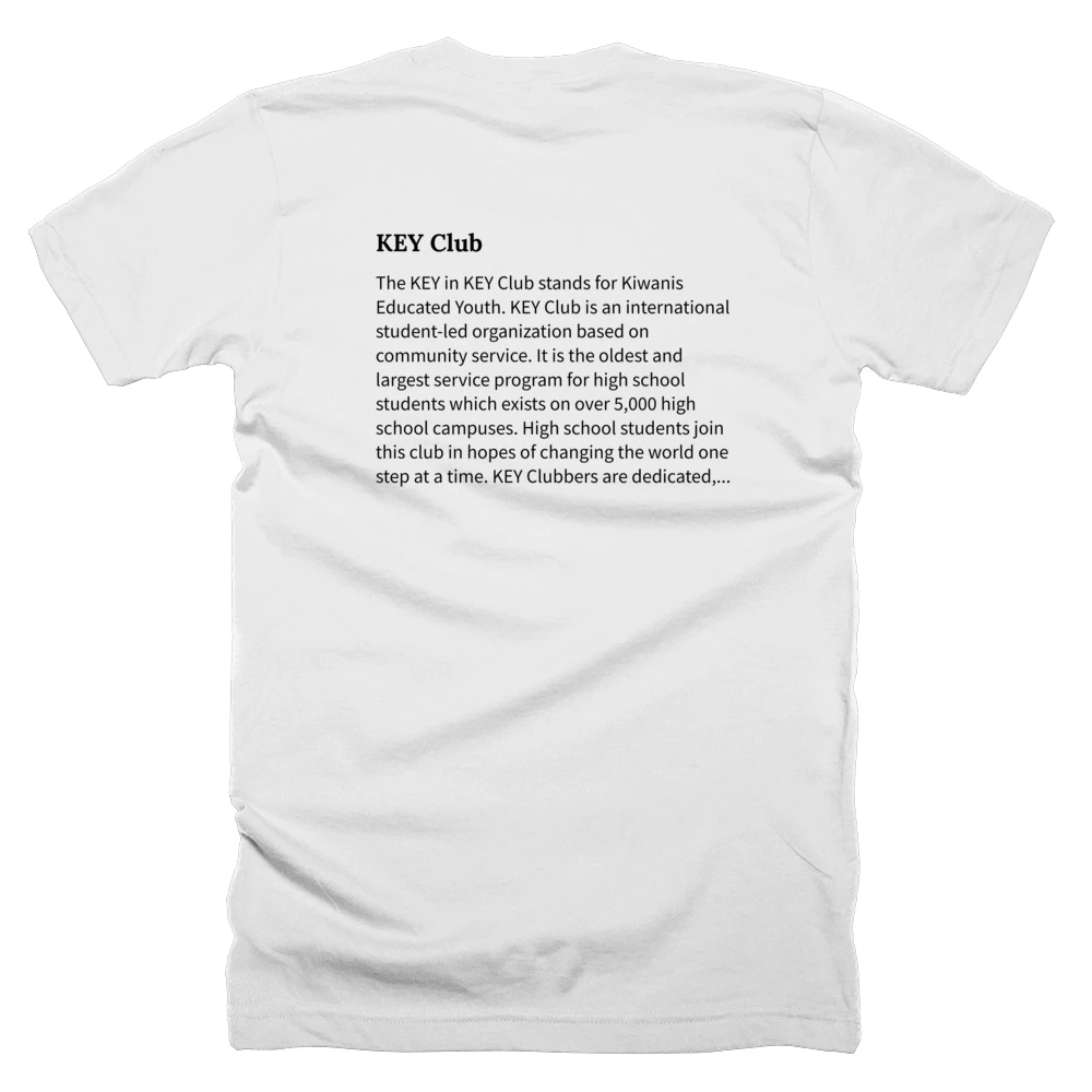 T-shirt with a definition of 'KEY Club' printed on the back