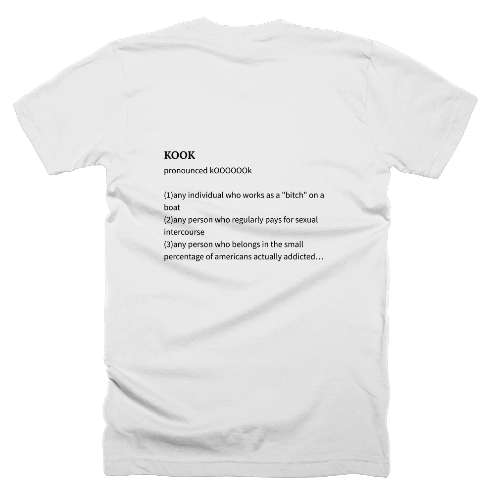 T-shirt with a definition of 'KOOK' printed on the back