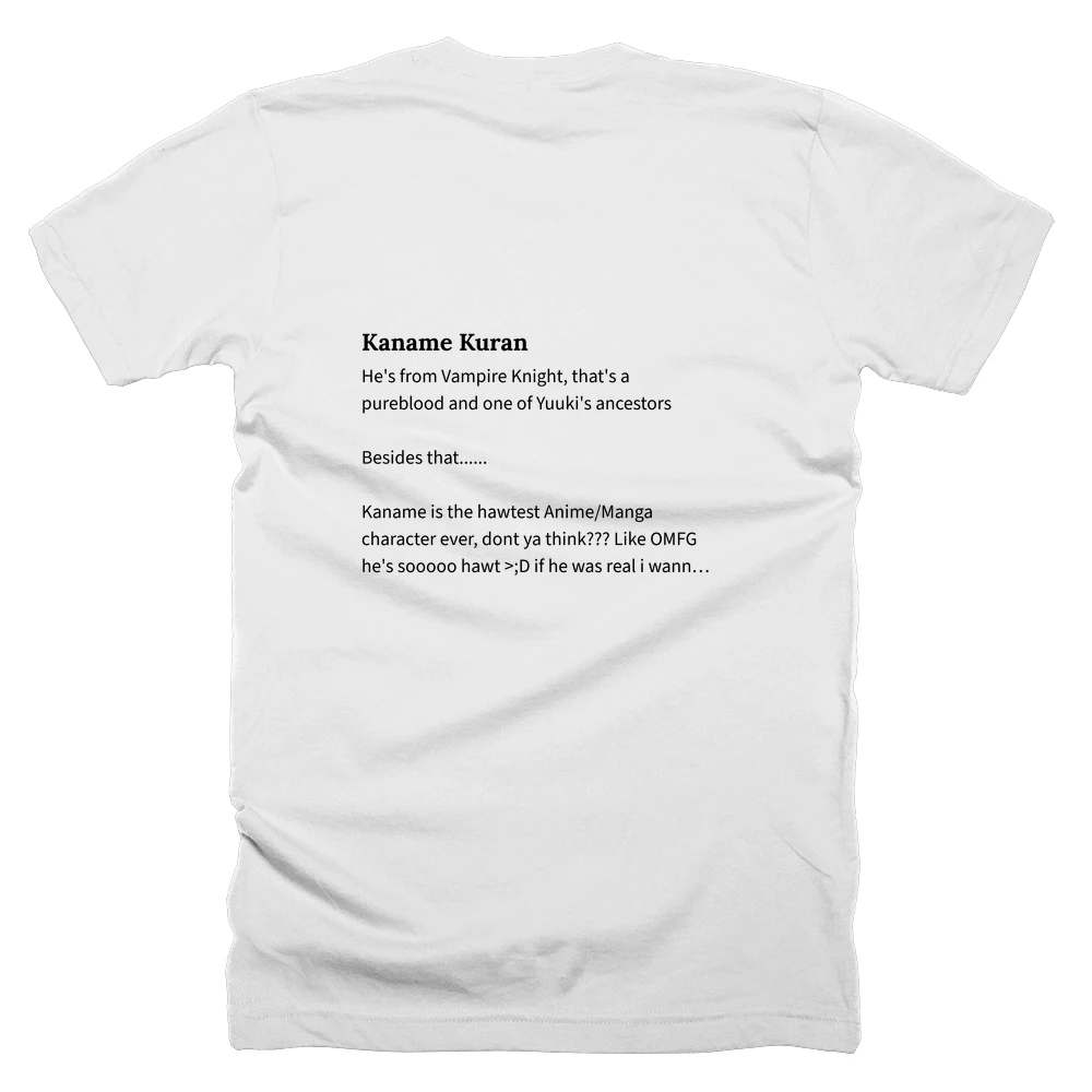 T-shirt with a definition of 'Kaname Kuran' printed on the back