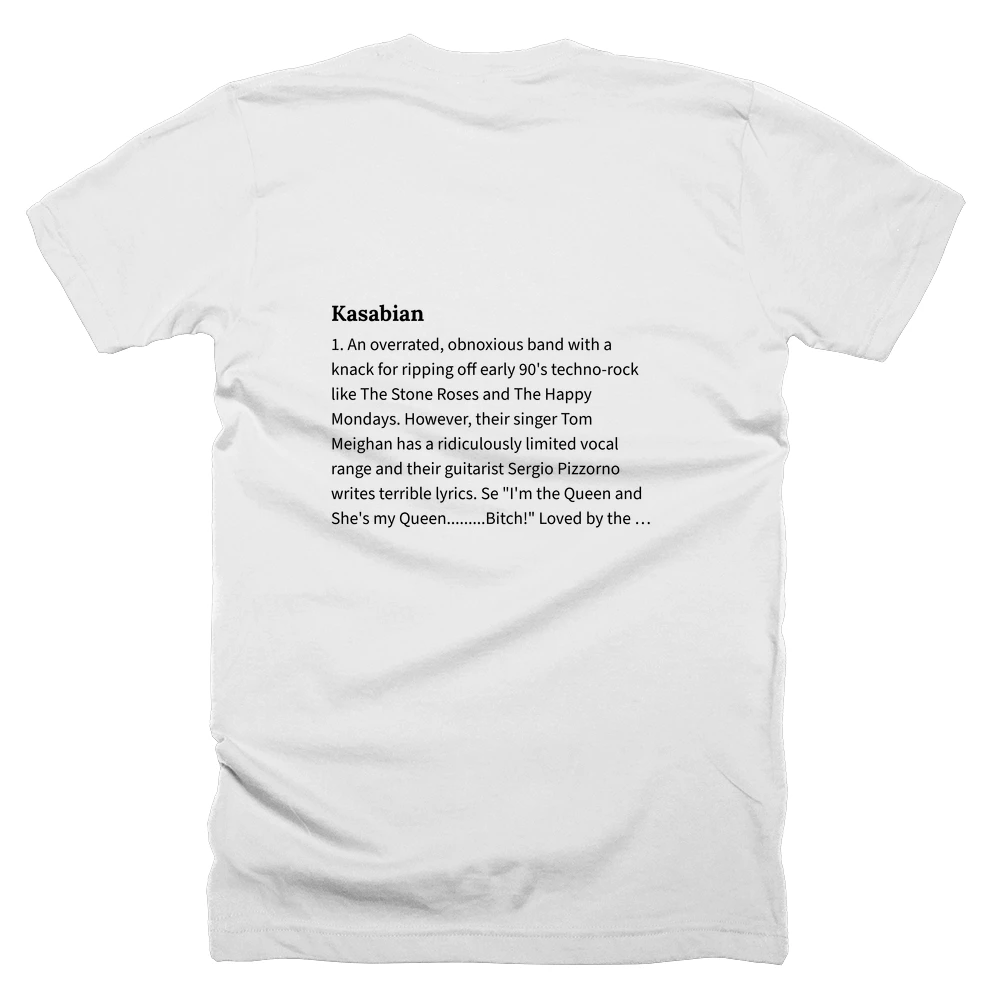 T-shirt with a definition of 'Kasabian' printed on the back