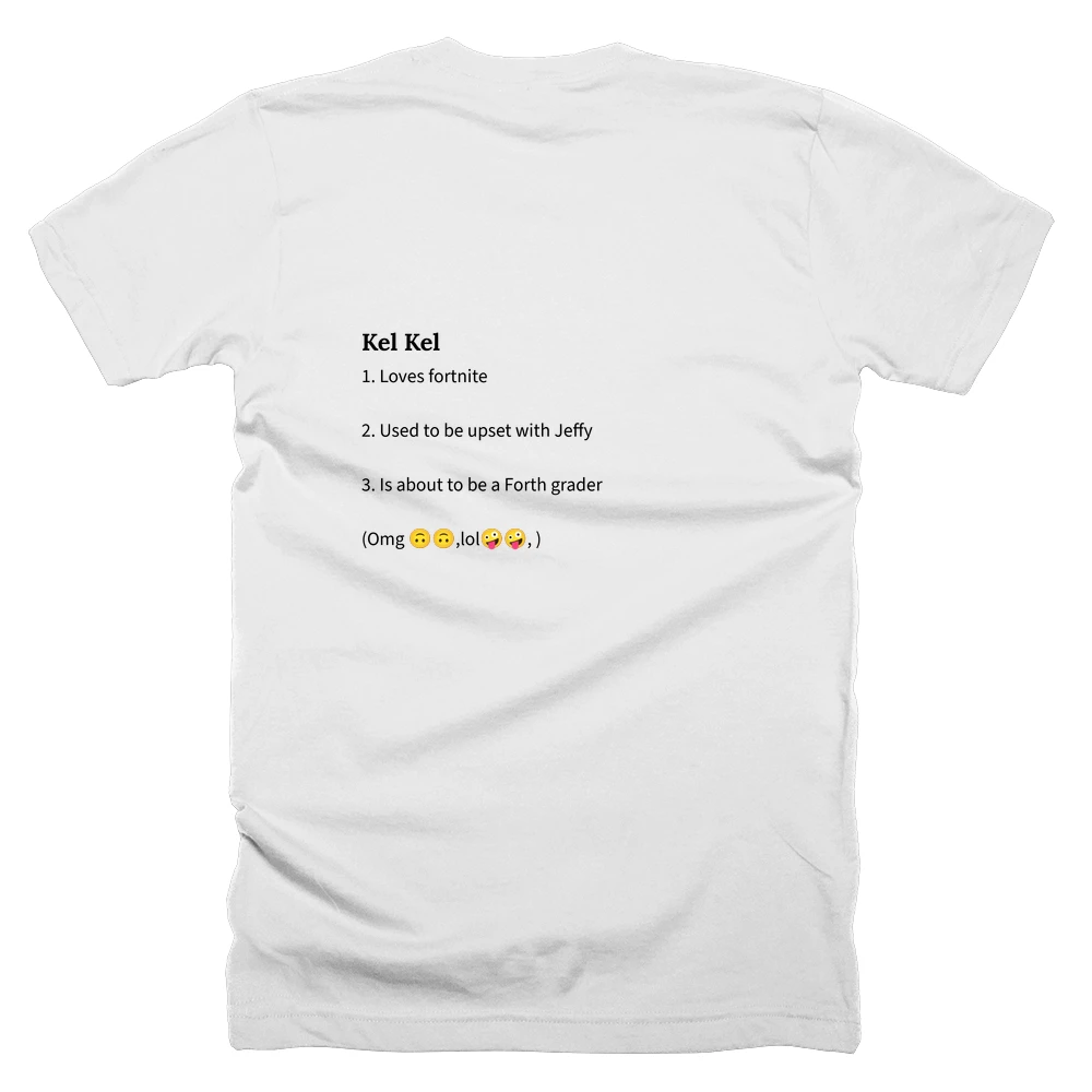 T-shirt with a definition of 'Kel Kel' printed on the back