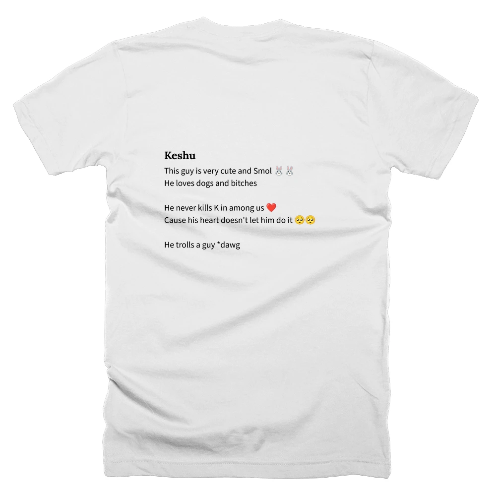 T-shirt with a definition of 'Keshu' printed on the back