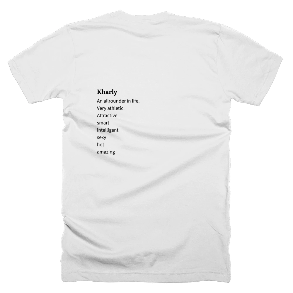T-shirt with a definition of 'Kharly' printed on the back