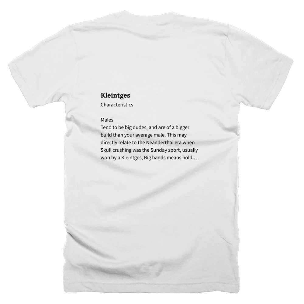 T-shirt with a definition of 'Kleintges' printed on the back