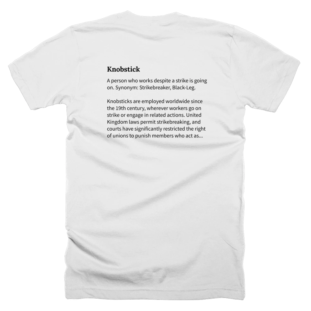 T-shirt with a definition of 'Knobstick' printed on the back