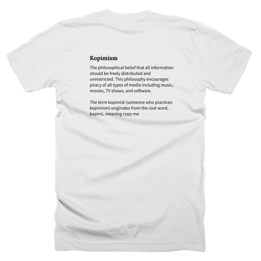 T-shirt with a definition of 'Kopimism' printed on the back