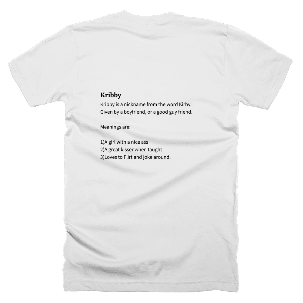 T-shirt with a definition of 'Kribby' printed on the back