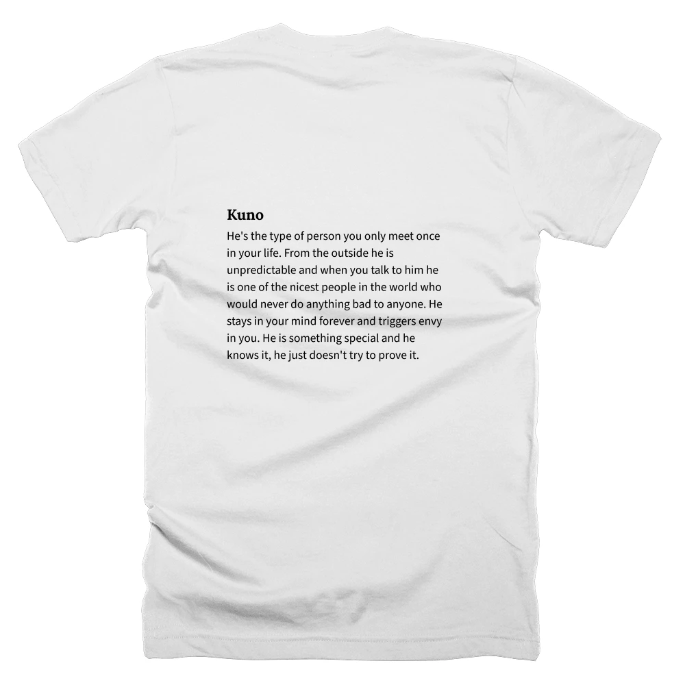 T-shirt with a definition of 'Kuno' printed on the back