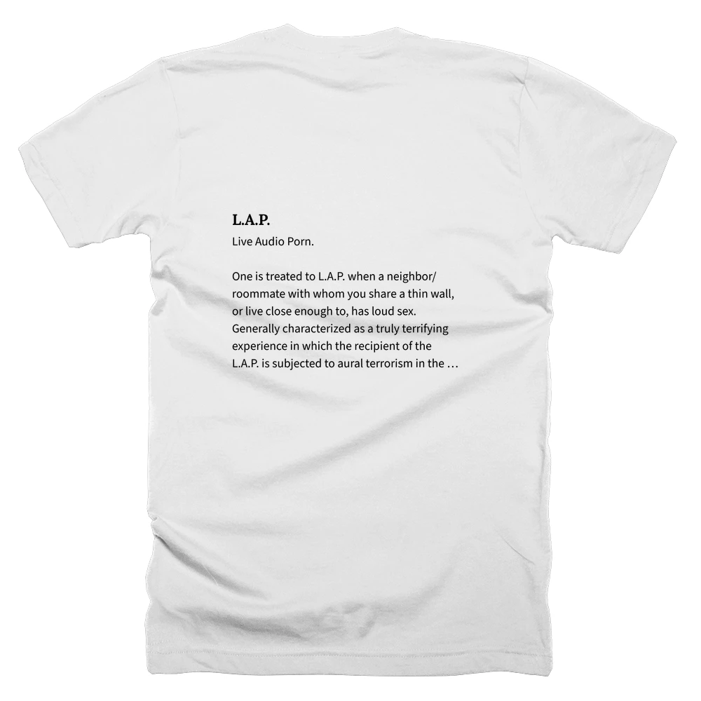 T-shirt with a definition of 'L.A.P.' printed on the back