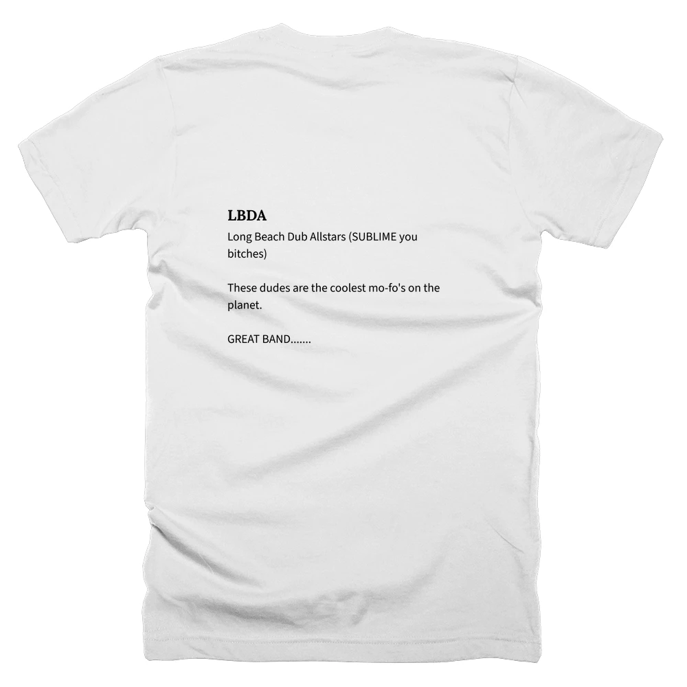 T-shirt with a definition of 'LBDA' printed on the back