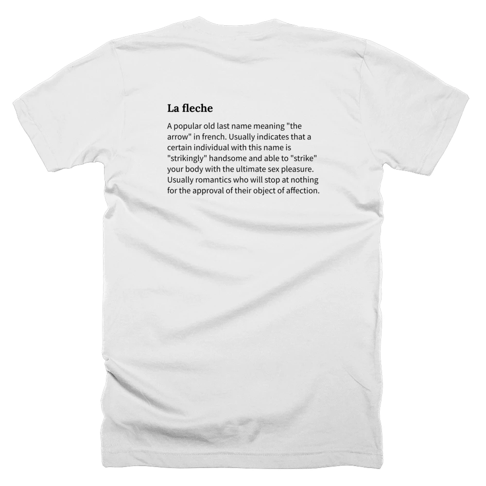 T-shirt with a definition of 'La fleche' printed on the back