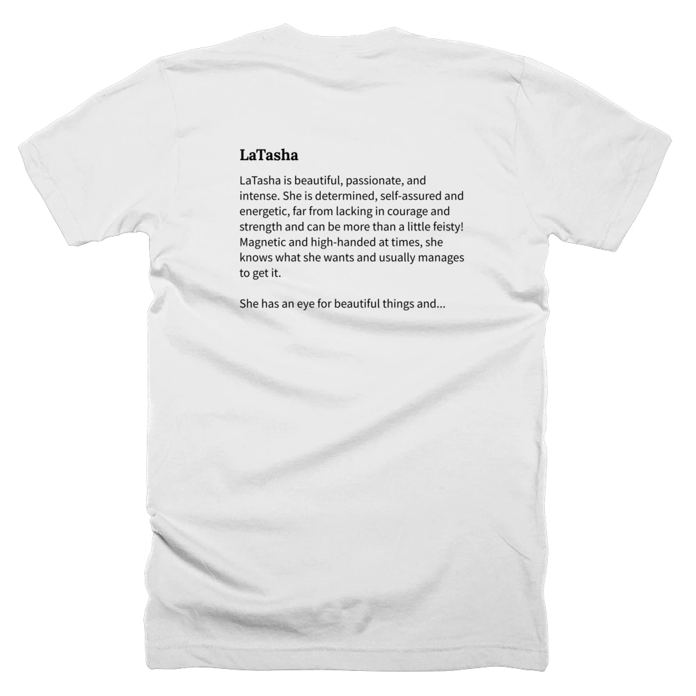 T-shirt with a definition of 'LaTasha' printed on the back