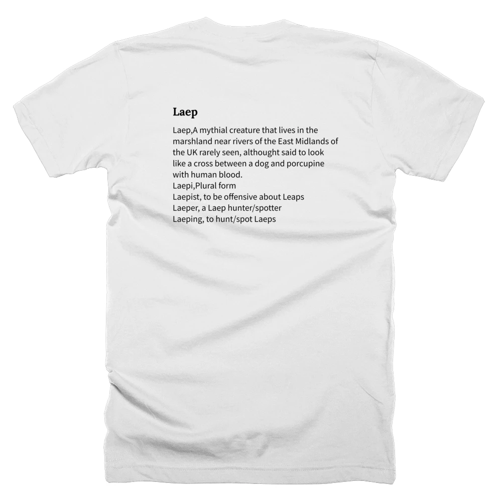 T-shirt with a definition of 'Laep' printed on the back