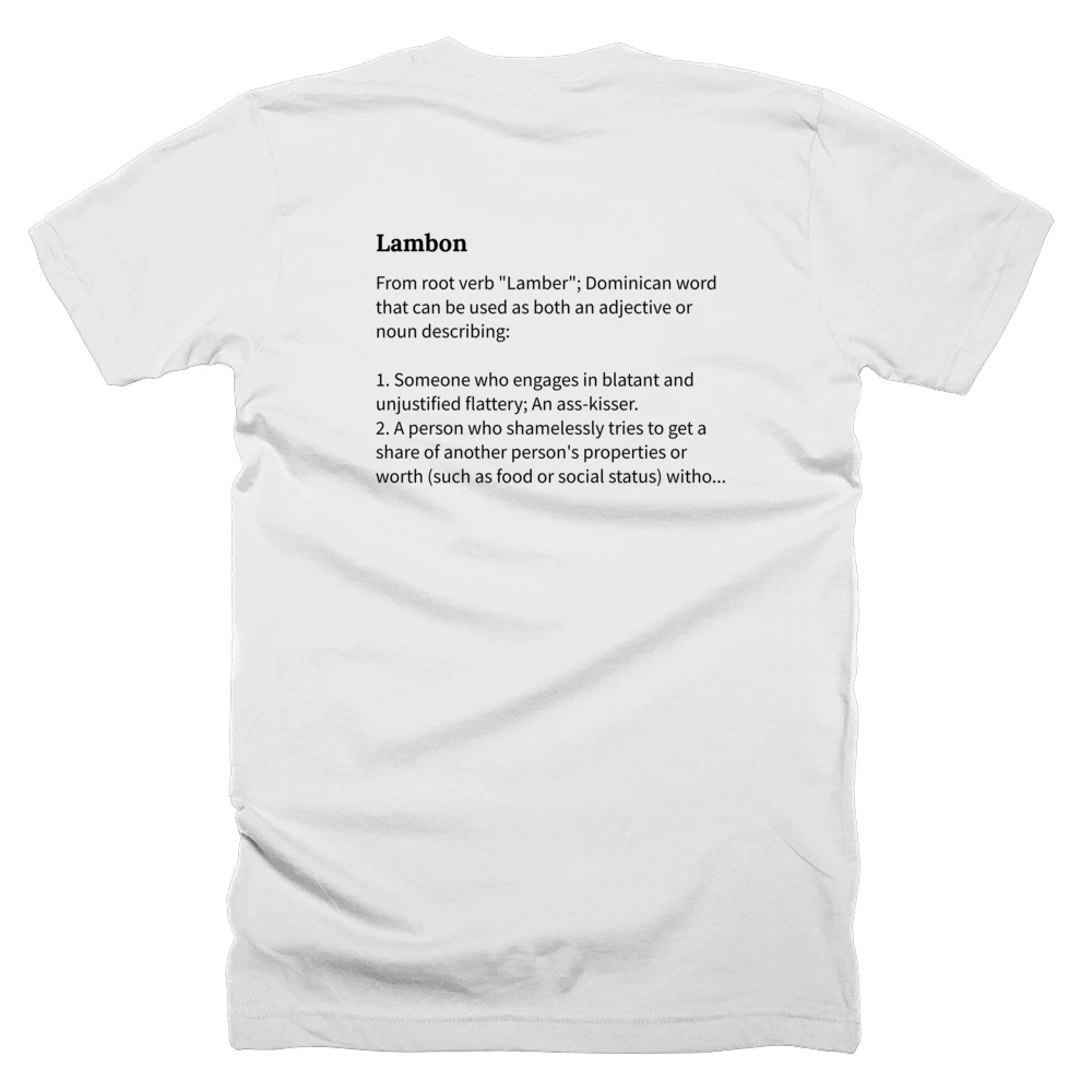 T-shirt with a definition of 'Lambon' printed on the back