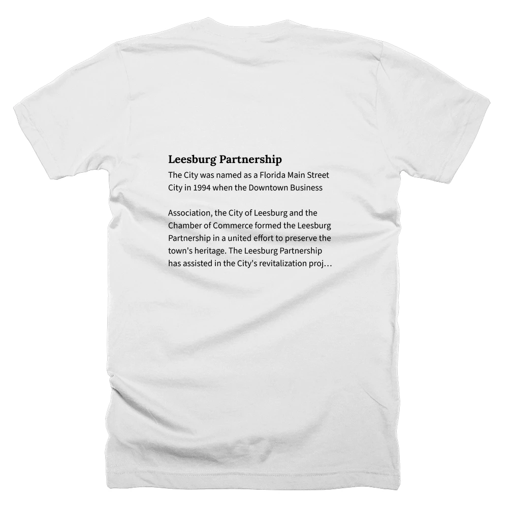 T-shirt with a definition of 'Leesburg Partnership' printed on the back