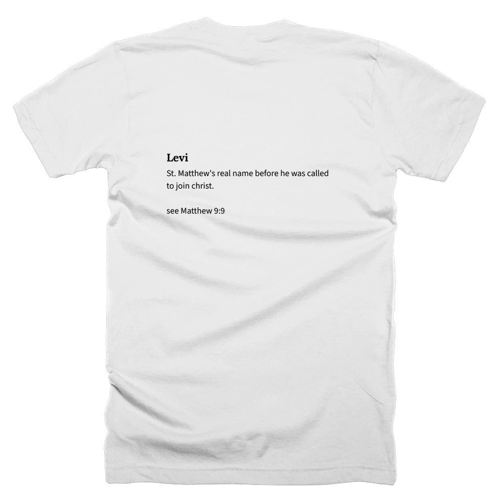 T-shirt with a definition of 'Levi' printed on the back