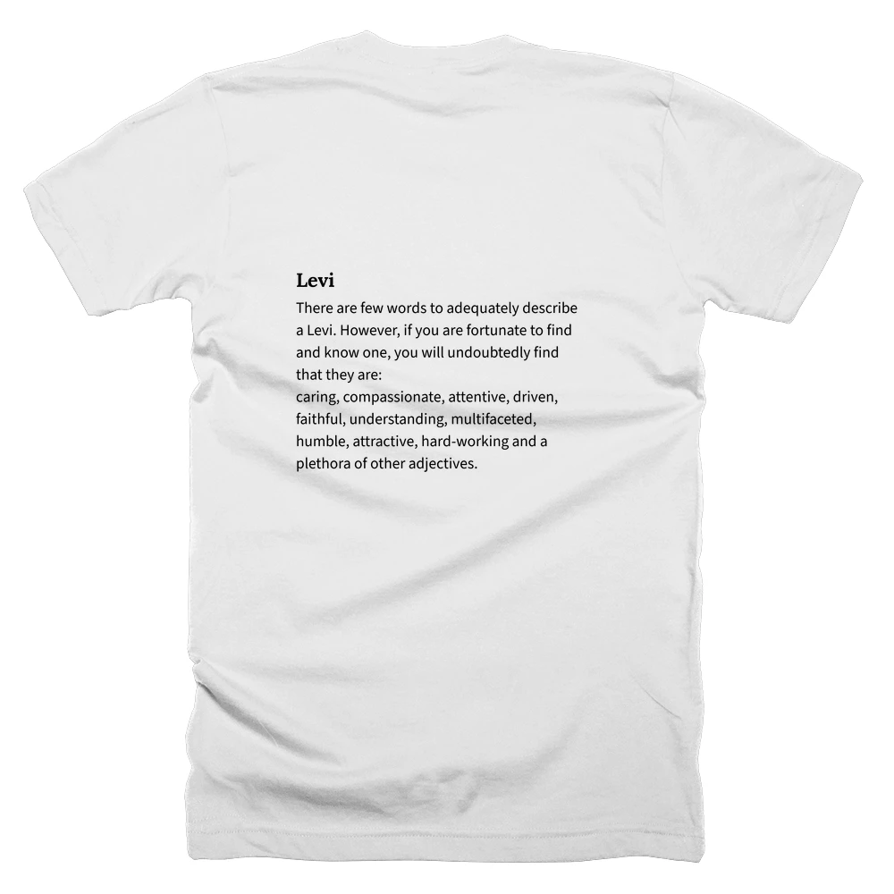 T-shirt with a definition of 'Levi' printed on the back
