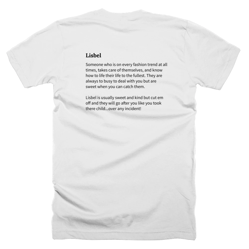 T-shirt with a definition of 'Lisbel' printed on the back